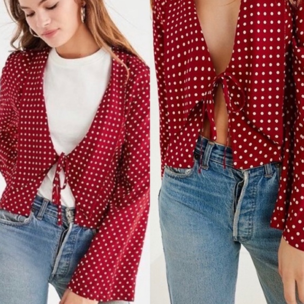 Flynn Skye Polka Dot Red Wrap Top Size Small